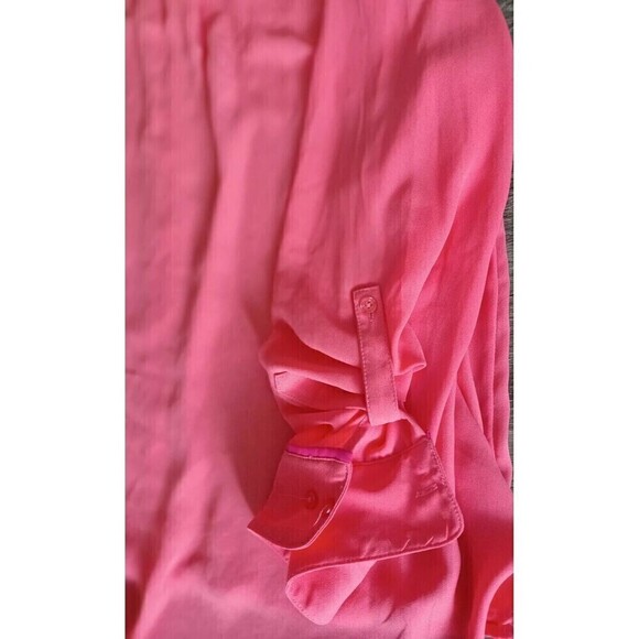 Investments Blouse Size 3X Coral/Pink Orange Red Slight  Hi Lo Hem Button Down - Picture 7 of 8